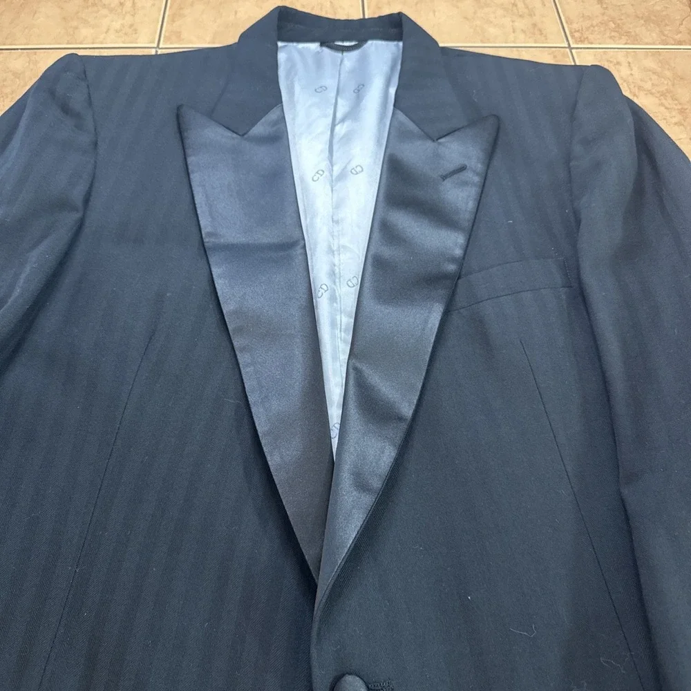 Vtg Christian Dior Monsieur Stripe Tuxedo Jacket 44R Slim Black Wool Satin Lapel